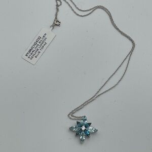 Macy’s Jewelry Silver Blue Topaz Flower Pendant Necklace